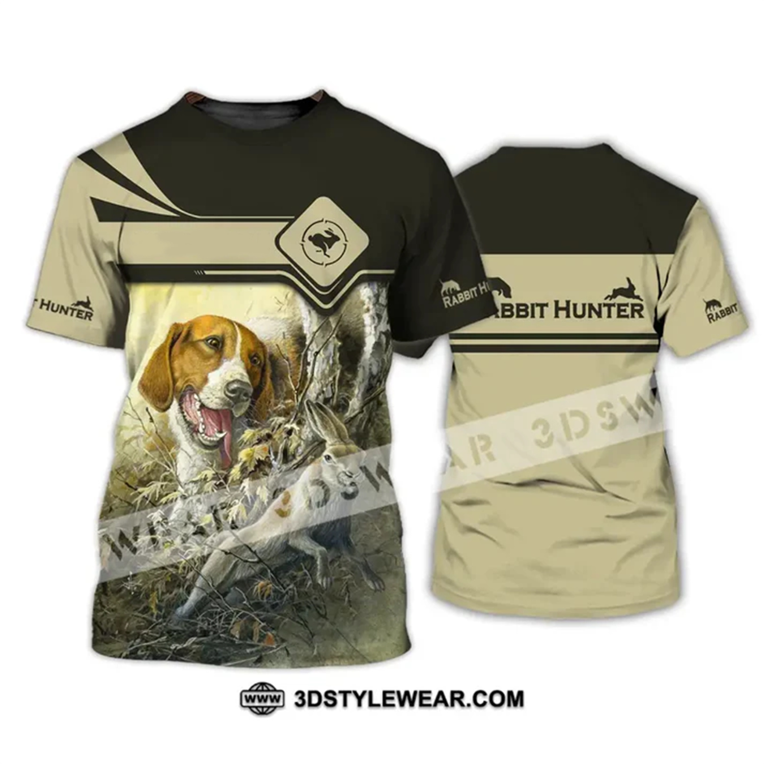 Outdoor Hunting Paintings - Beagle Rabbit Hunter Ölgemälde-Druck, vorne und