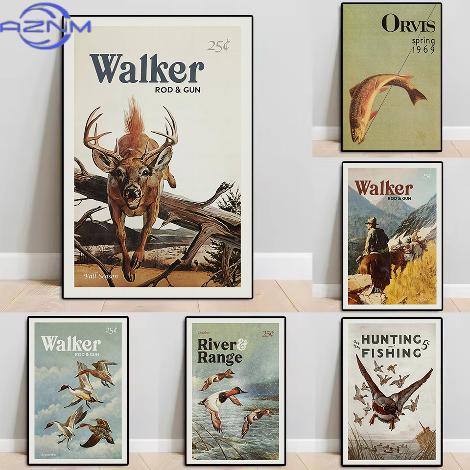 Outdoor Hunting Paintings - AZNM Retro Wildlife Outdoor Jagd Angeln