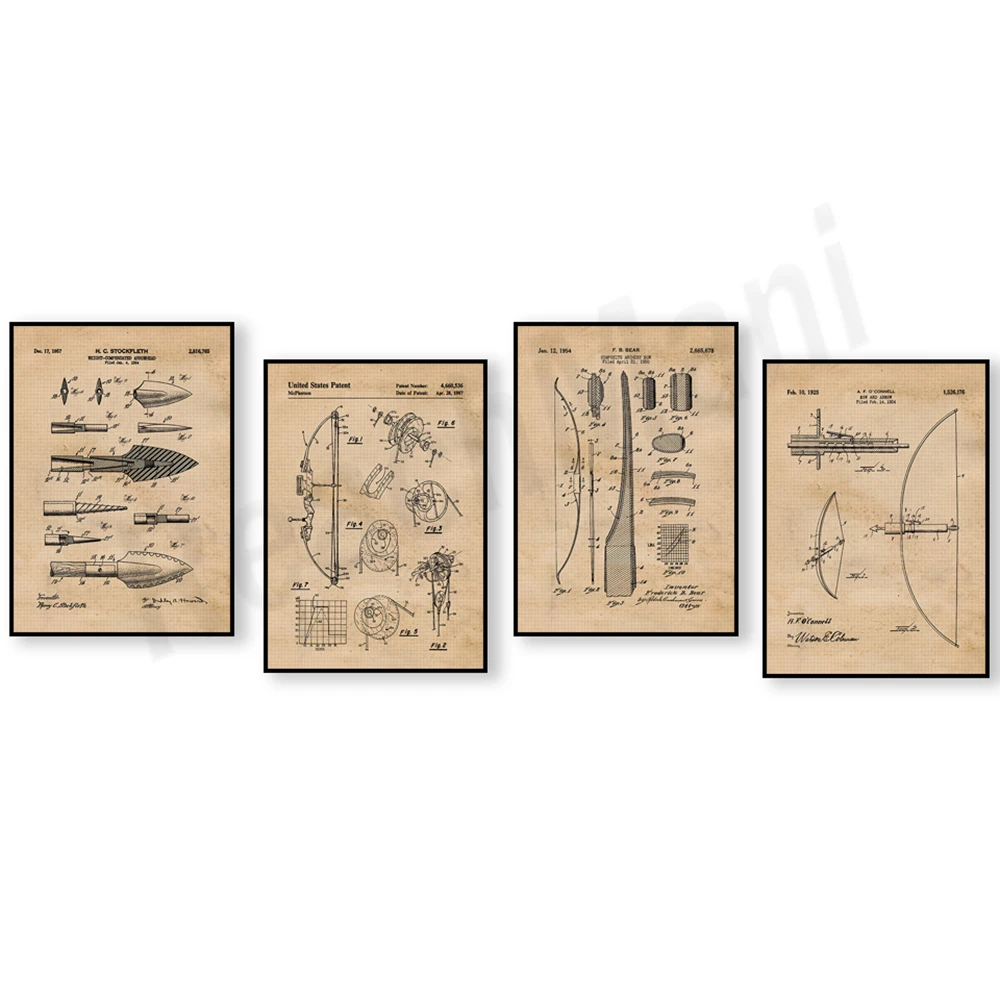 Vintage Pfeil und Bogen Patent – Outdoor Hunting Paintings Bewertung und Preis